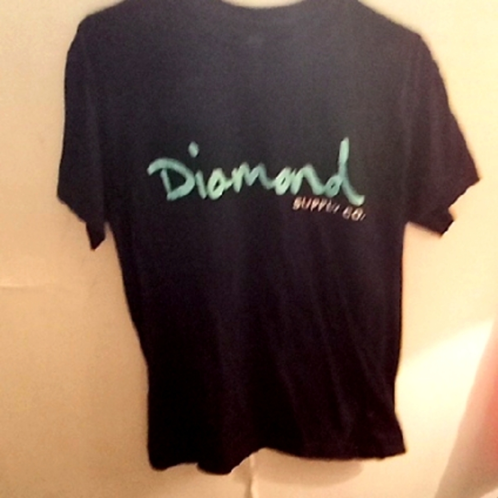 Mens Diamond Supply Co. Black Tee with Green Logo Size M